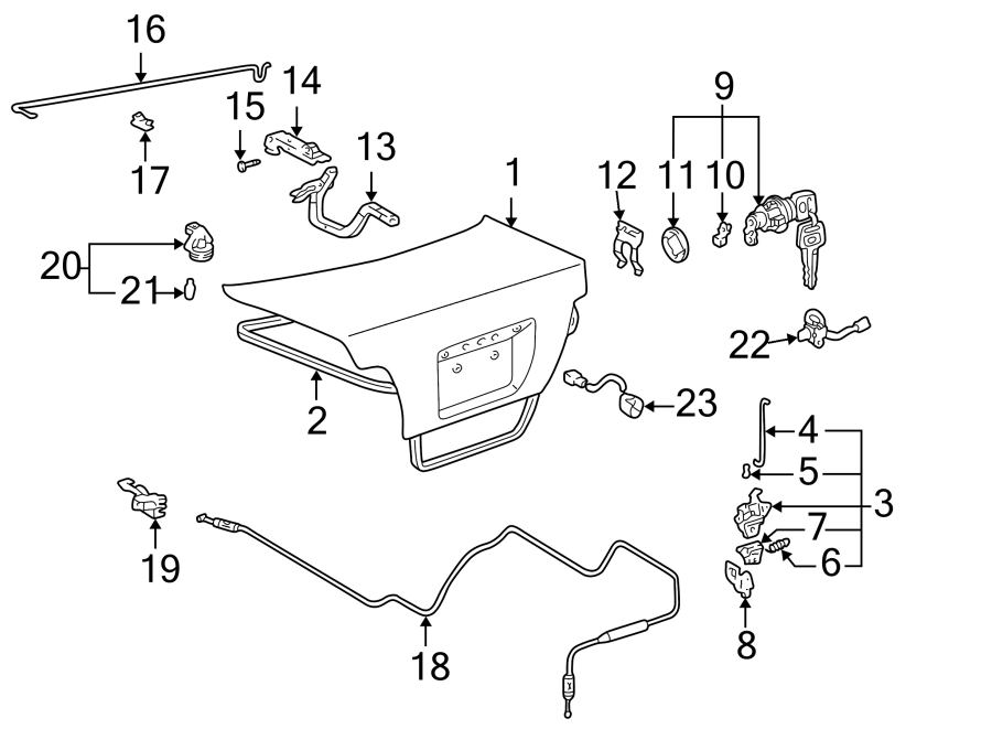 Diagram TRUNK LID. LID & COMPONENTS. for your 1996 Toyota Camry 2.2L A/T LE SEDAN 