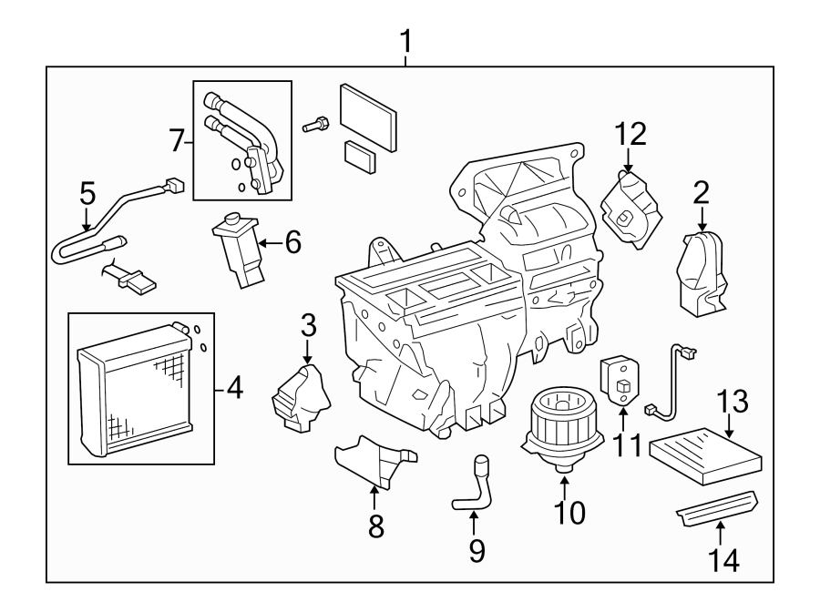 Diagram AIR CONDITIONER & HEATER. EVAPORATOR COMPONENTS. for your 2017 Toyota Highlander  Limited Sport Utility 