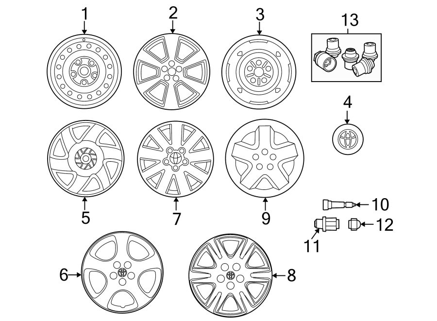 Diagram WHEELS. for your 2013 Toyota Sienna   