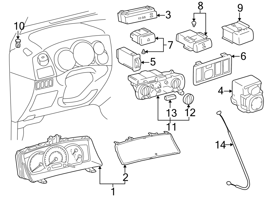 Diagram INSTRUMENT PANEL. CLUSTER & SWITCHES. for your Toyota Corolla  