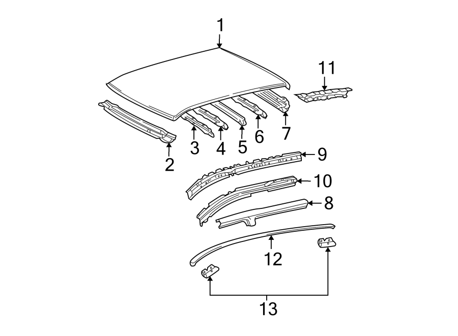 Diagram EXTERIOR TRIM. ROOF & COMPONENTS. for your 2010 Toyota Yaris   