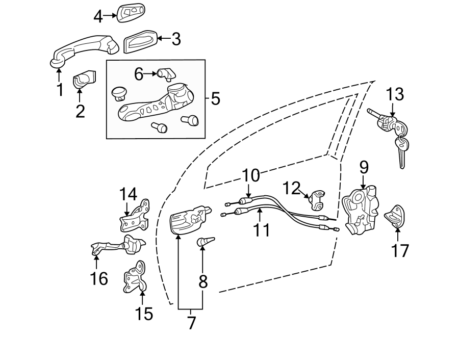 Diagram Front door. Rear lamps. Lock & hardware. for your 2007 Toyota Tacoma   