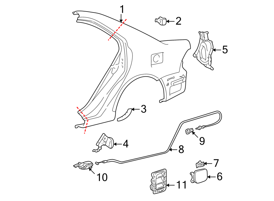 Diagram EXTERIOR TRIM. QUARTER PANEL & COMPONENTS. for your 2002 Toyota Avalon   