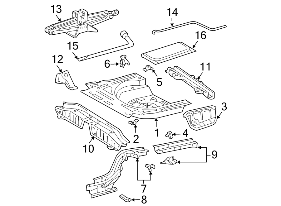 Diagram REAR BODY & FLOOR. FLOOR & RAILS. for your 2005 Toyota Tundra  Base Standard Cab Pickup Fleetside 