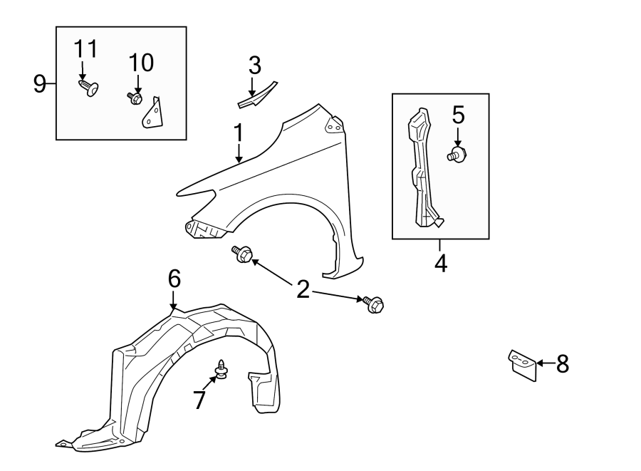 Diagram EXTERIOR TRIM. FENDER & COMPONENTS. for your 2013 Toyota Corolla  L Sedan 