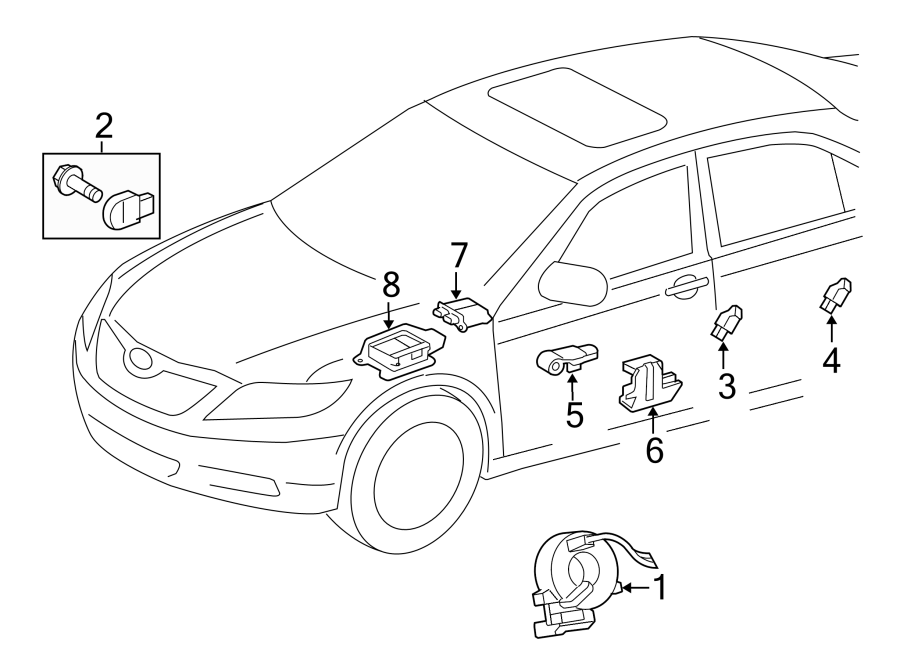 Diagram RESTRAINT SYSTEMS. AIR BAG COMPONENTS. for your 2015 Toyota Camry  Hybrid LE Sedan 