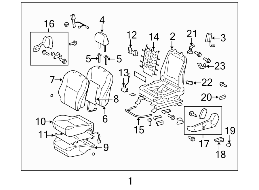 Diagram SEATS & TRACKS. DRIVER SEAT COMPONENTS. for your 2016 Toyota Yaris   