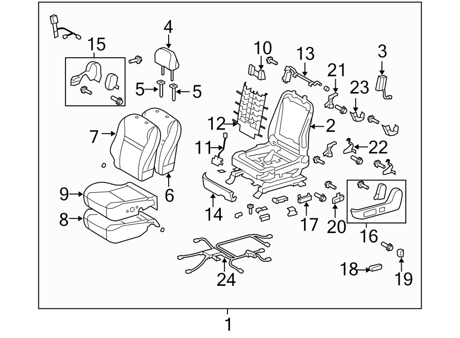 Diagram SEATS & TRACKS. DRIVER SEAT COMPONENTS. for your 2016 Toyota Yaris   