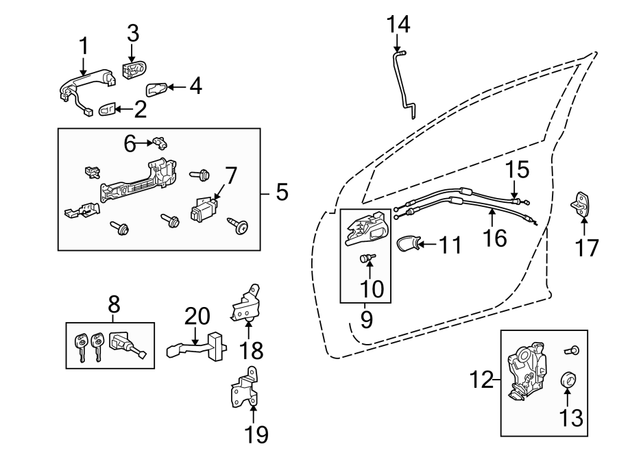 Diagram FRONT DOOR. LOCK & HARDWARE. for your 2023 Toyota 4Runner  SR5 Premium Sport Utility 