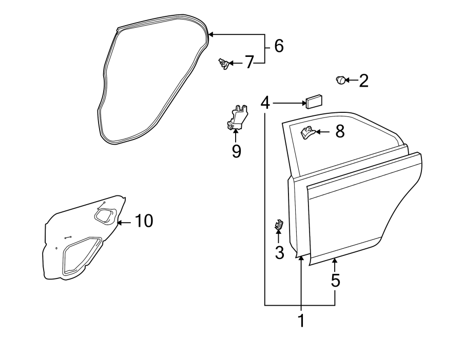 Diagram REAR DOOR. DOOR & COMPONENTS. for your 2011 Toyota Tundra  Base Standard Cab Pickup Fleetside 