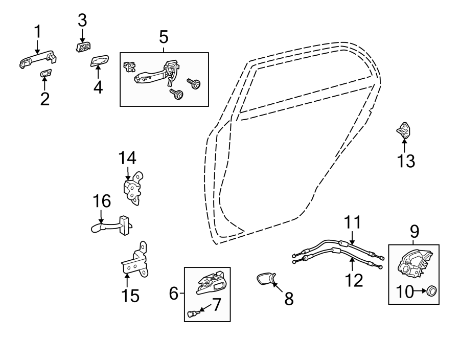 Diagram REAR DOOR. LOCK & HARDWARE. for your 2016 Toyota Sienna 3.5L V6 A/T AWD XLE Mini Passenger Van 