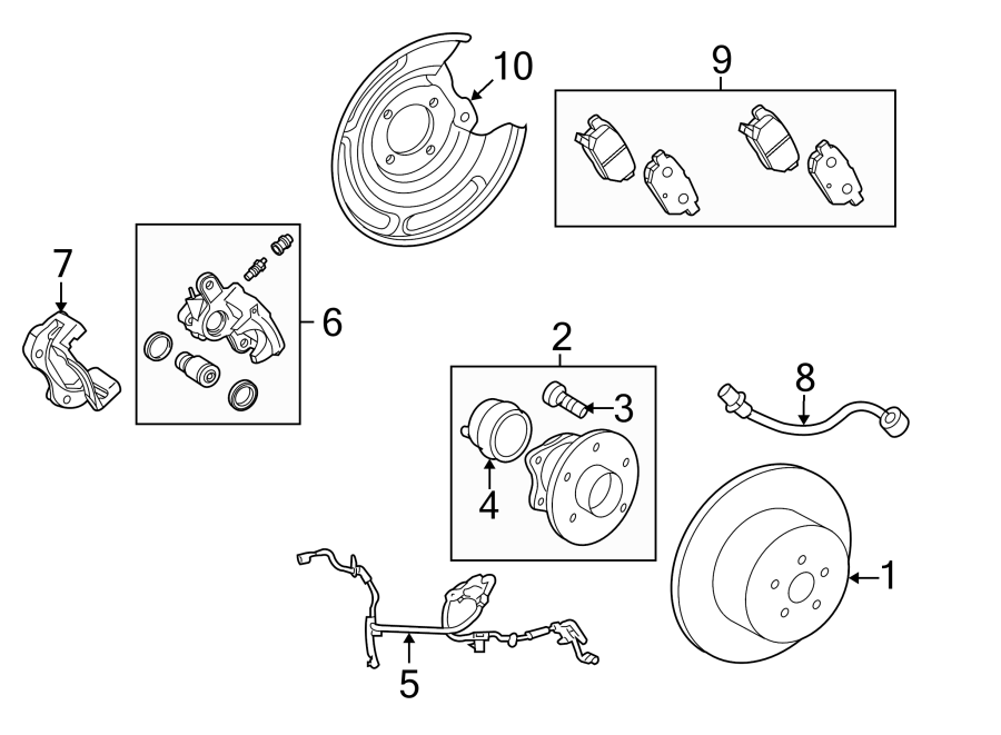 Diagram Rear suspension. Brake components. for your 2020 Toyota Corolla   