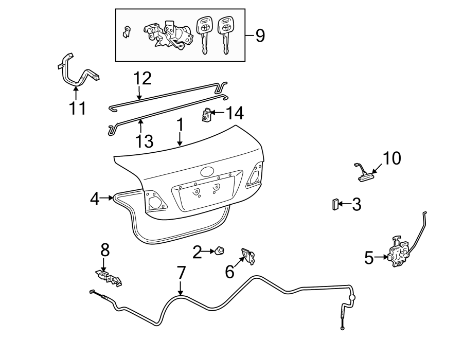 Diagram TRUNK LID. LID & COMPONENTS. for your 2013 Toyota Avalon  Hybrid Limited Sedan 