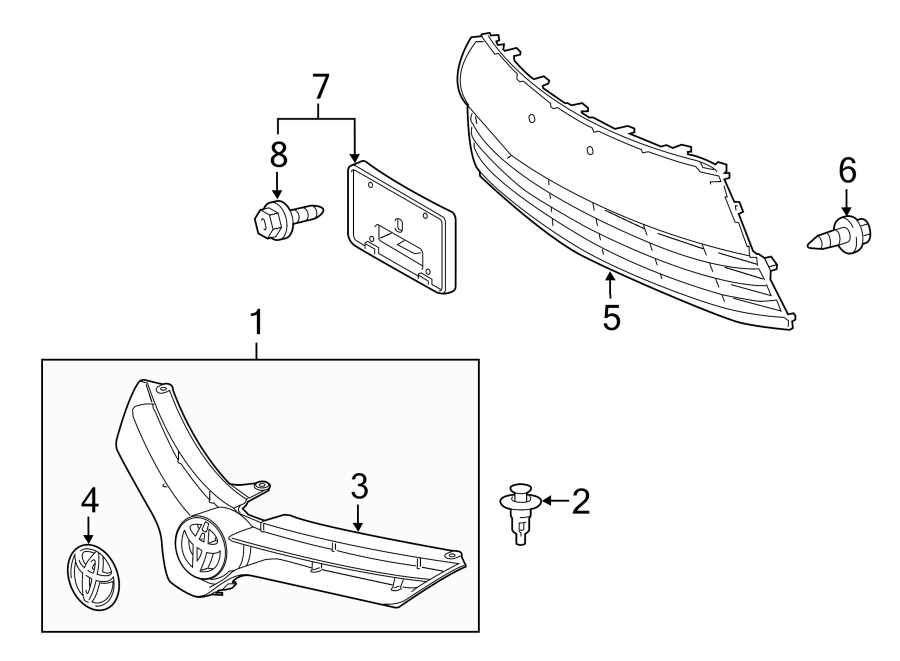 Diagram GRILLE & COMPONENTS. for your Toyota Prius c  