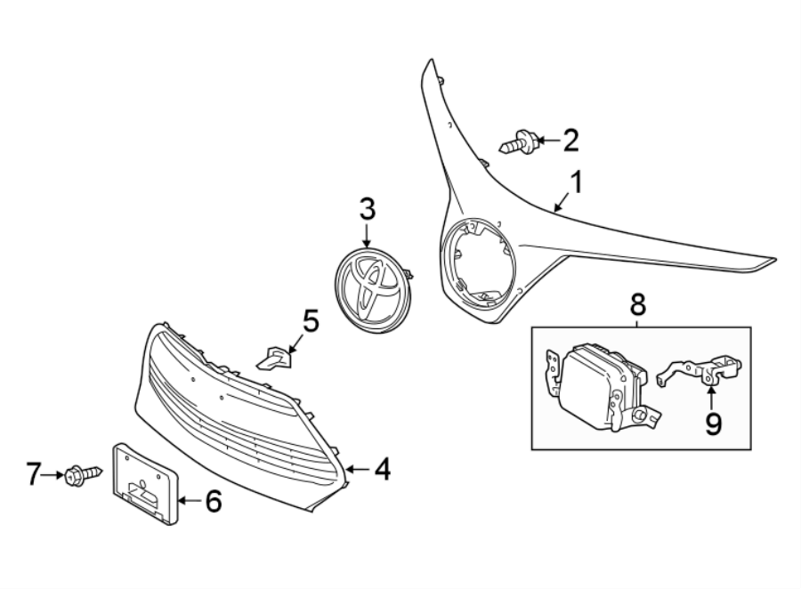 Diagram GRILLE & COMPONENTS. for your 2023 Toyota Prius Prime   