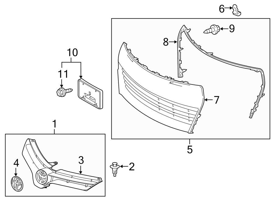 Diagram GRILLE & COMPONENTS. for your Toyota Prius c  