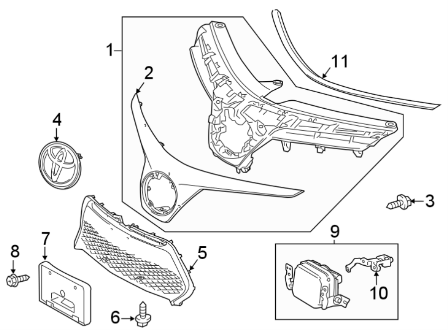 Diagram GRILLE & COMPONENTS. for your 2021 Toyota Prius Prime  XLE Hatchback 