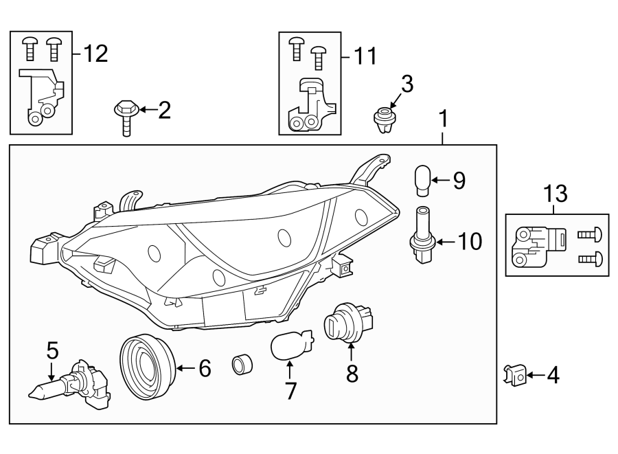 Diagram FRONT LAMPS. HEADLAMP COMPONENTS. for your 2019 Toyota Prius Prime  Advanced Hatchback 