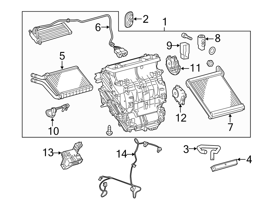 Diagram AIR CONDITIONER & HEATER. EVAPORATOR & HEATER COMPONENTS. for your 2019 Toyota Corolla   