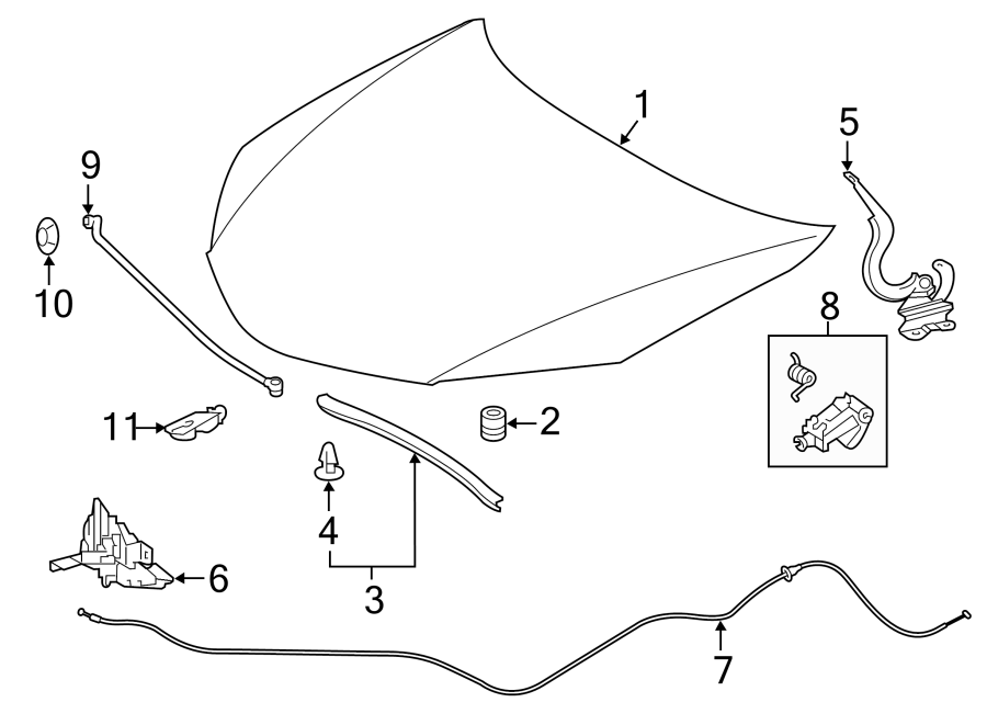 Diagram HOOD & COMPONENTS. for your 2017 Toyota Avalon  Hybrid XLE Premium Sedan 