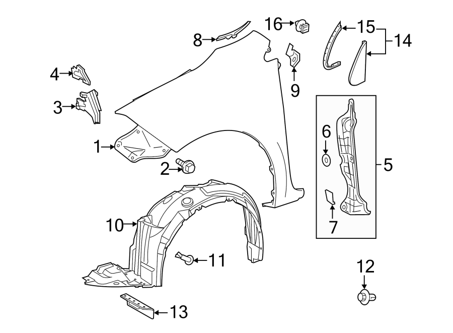 Diagram Radiator support. Exterior trim. Fender & components. for your 2016 Toyota Camry  Hybrid SE Sedan 