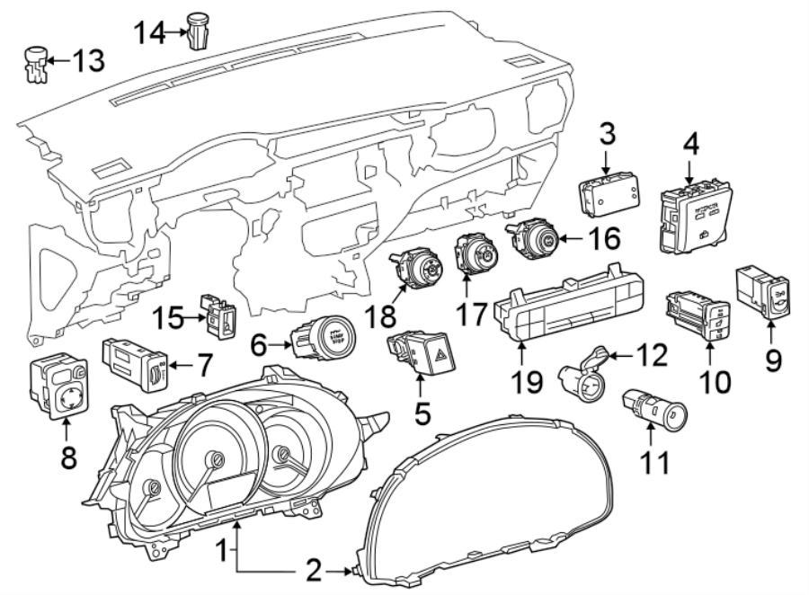 Diagram INSTRUMENT PANEL. CLUSTER & SWITCHES. for your 2019 Toyota Corolla   