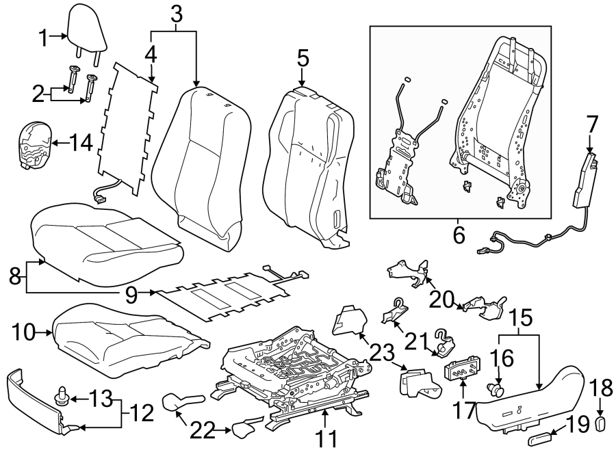 Diagram SEATS & TRACKS. DRIVER SEAT COMPONENTS. for your 2016 Toyota Yaris   