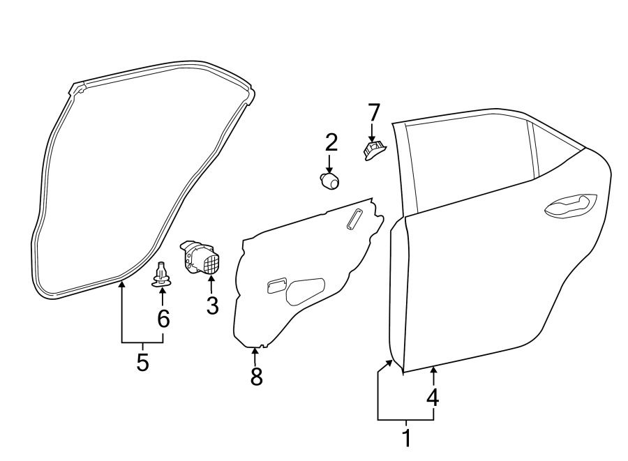 Diagram REAR DOOR. DOOR & COMPONENTS. for your 2018 Toyota Camry  XLE SEDAN 