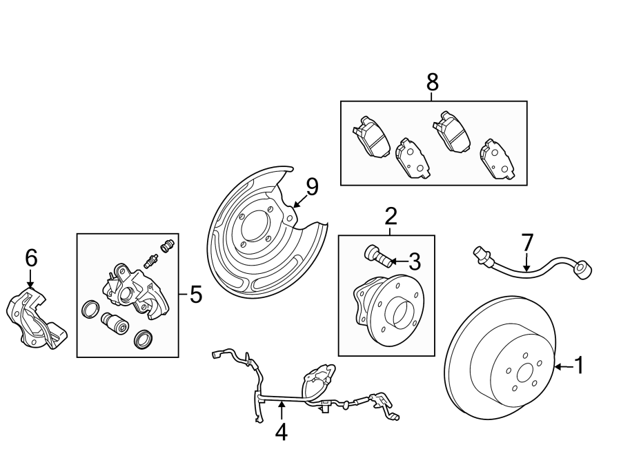 Diagram REAR SUSPENSION. BRAKE COMPONENTS. for your 2020 Toyota Highlander   