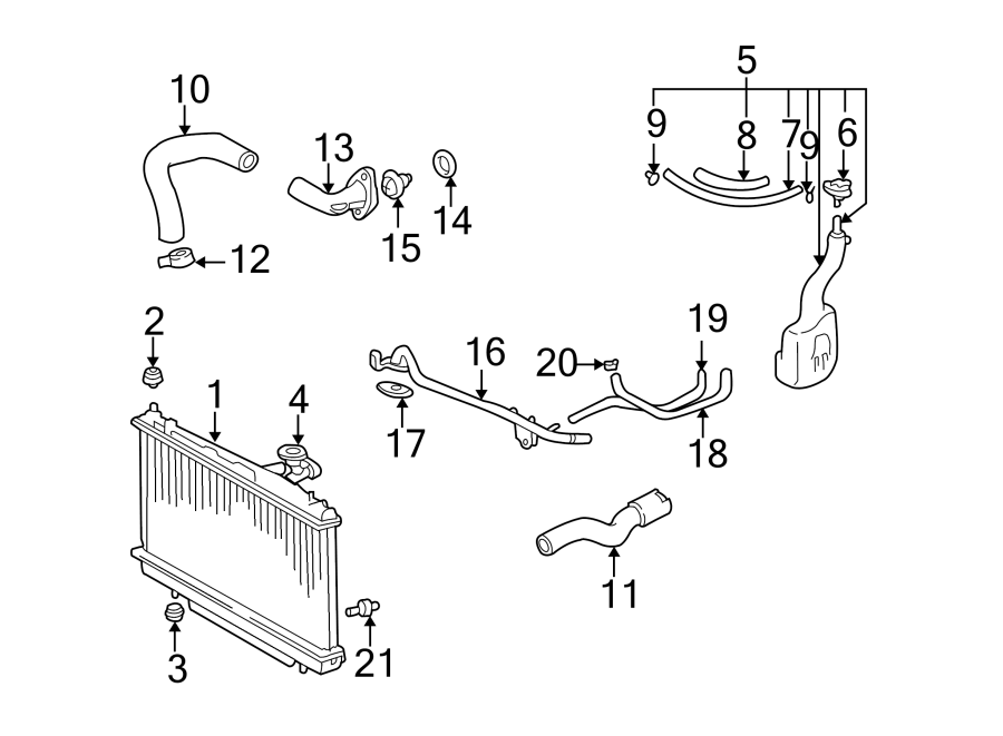 Diagram RADIATOR & COMPONENTS. for your 2011 Toyota Tundra 4.6L V8 A/T RWD Base Extended Cab Pickup Fleetside 