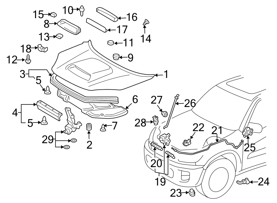 Diagram HOOD & GRILLE. HOOD & COMPONENTS. for your 2008 Toyota Sequoia   