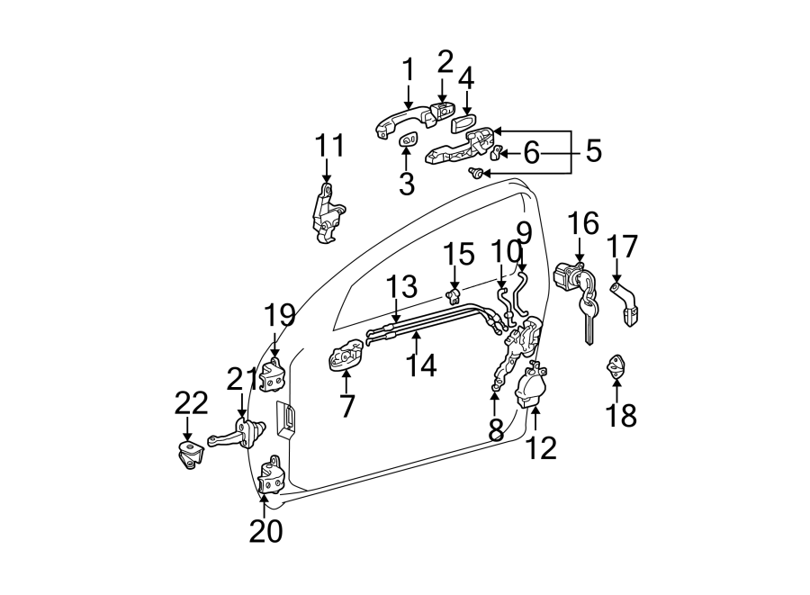 Diagram FRONT DOOR. LOCK & HARDWARE. for your 2021 Toyota Highlander   