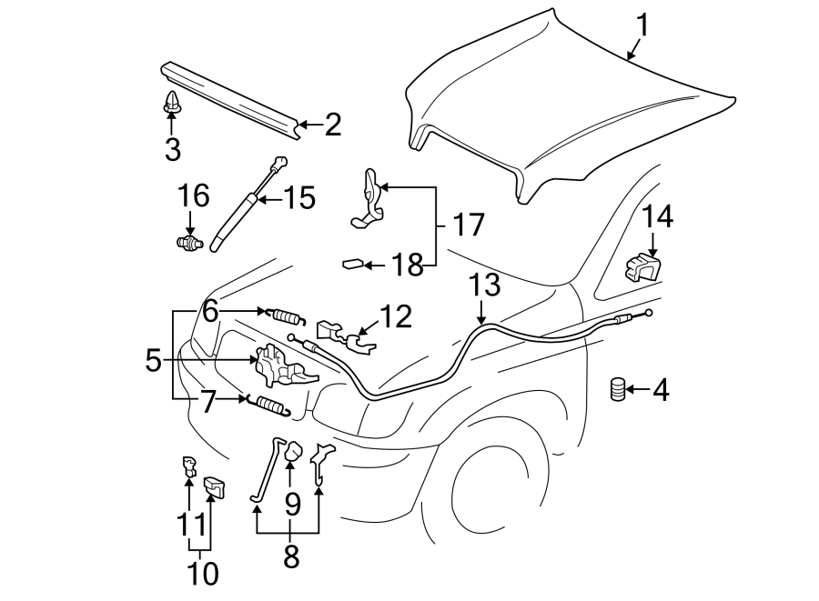 Diagram HOOD & COMPONENTS. for your 2019 Toyota Prius Prime  Plus Hatchback 