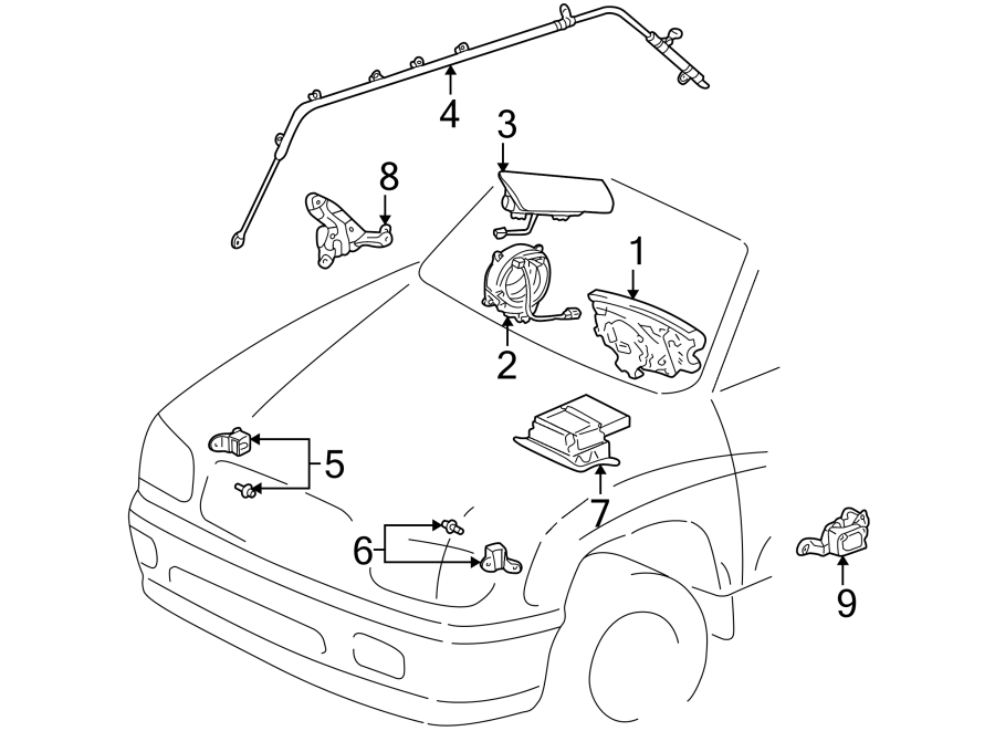 Diagram RESTRAINT SYSTEMS. AIR BAG COMPONENTS. for your Toyota