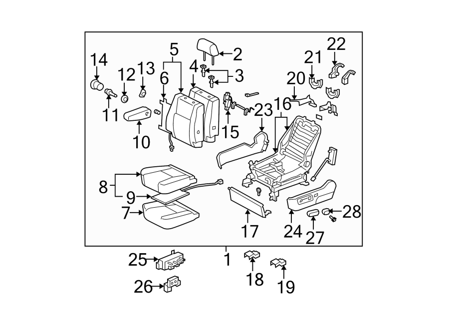 Diagram SEATS & TRACKS. FRONT SEAT COMPONENTS. for your 2016 Toyota Yaris   