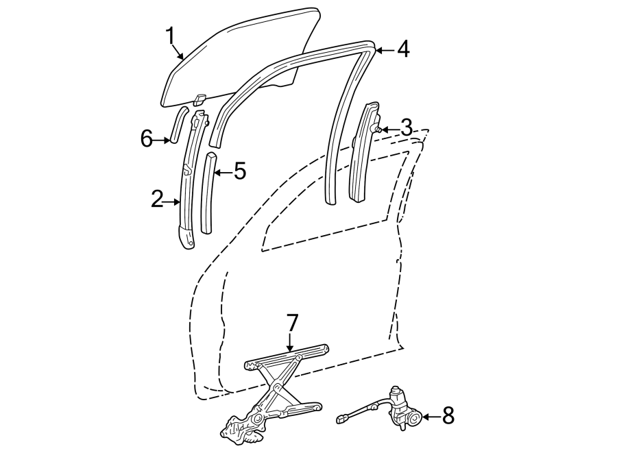 Diagram FRONT DOOR. GLASS & HARDWARE. for your 2007 Toyota Sequoia  SR5 Sport Utility 