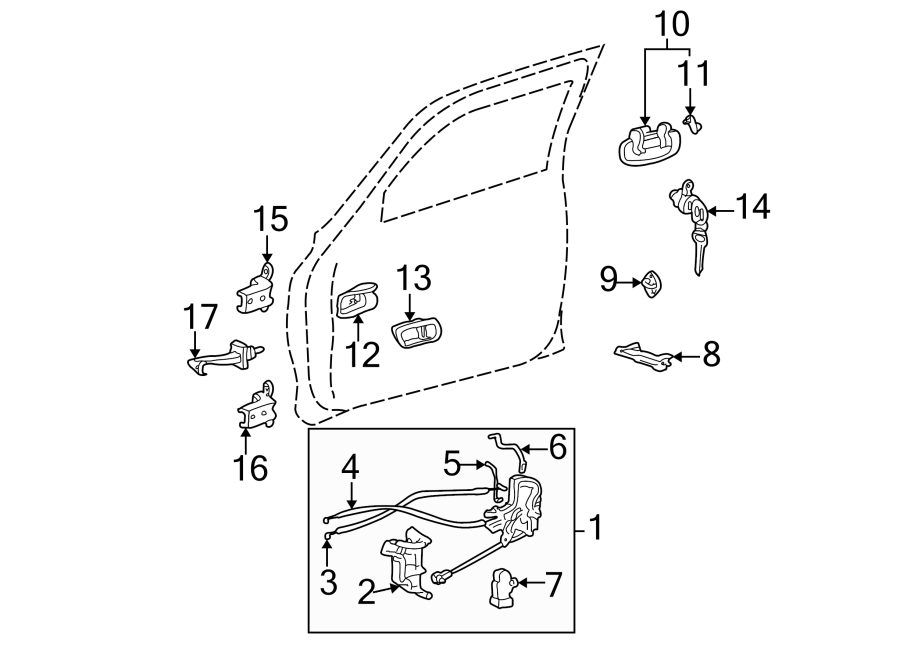 Diagram FRONT DOOR. LOCK & HARDWARE. for your 2010 Toyota Sequoia   