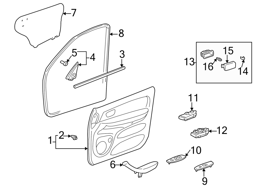 Diagram FRONT DOOR. INTERIOR TRIM. for your 2011 Toyota Highlander   