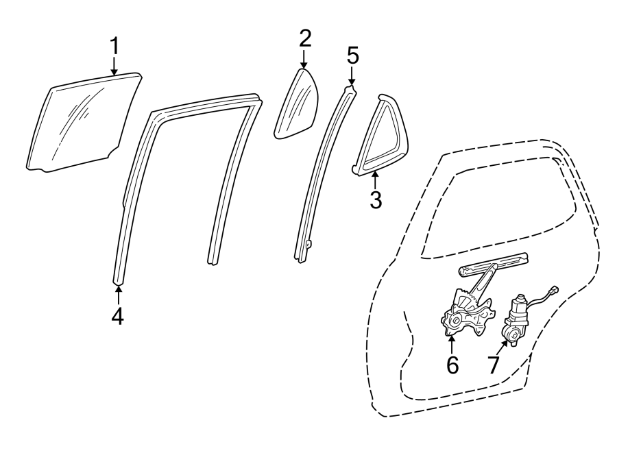 Diagram REAR DOOR. GLASS & HARDWARE. for your 2020 Toyota Sequoia  TRD Sport Sport Utility 