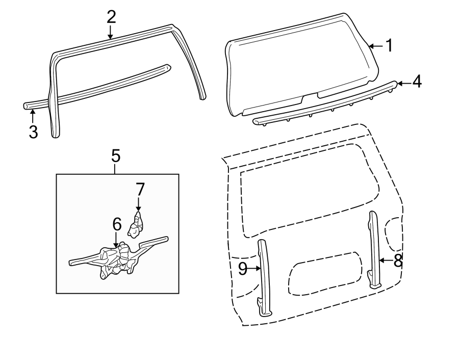 Diagram LIFT GATE. GLASS. for your 2005 Toyota Tundra 4.7L V8 M/T RWD Base Standard Cab Pickup Fleetside 