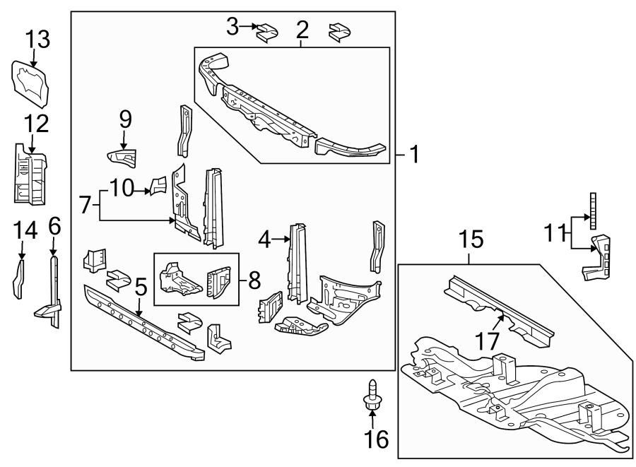 Diagram RADIATOR SUPPORT. SPLASH SHIELDS. for your Toyota Tacoma  