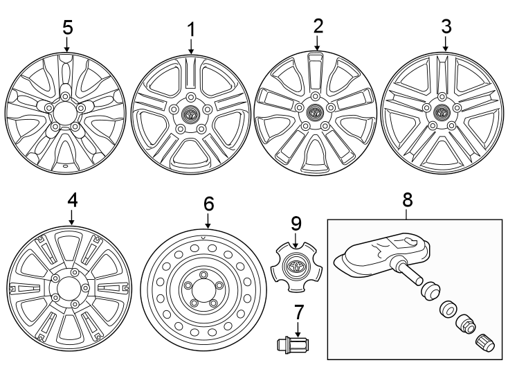 Diagram Wheels. Covers & trim. for your 2004 Toyota Prius   