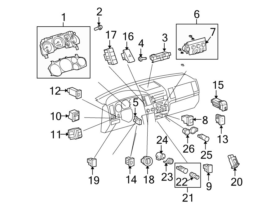 Diagram INSTRUMENT PANEL. CLUSTER & SWITCHES. for your 2018 Toyota Tundra 4.6L V8 A/T RWD SR Extended Cab Pickup Fleetside 