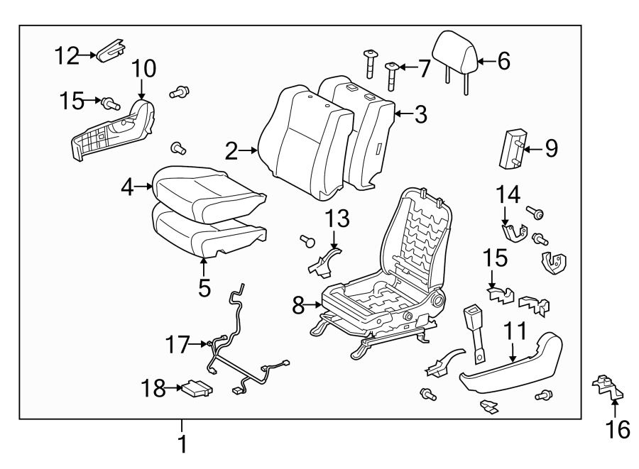 Diagram SEATS & TRACKS. PASSENGER SEAT COMPONENTS. for your 2016 Toyota Yaris   