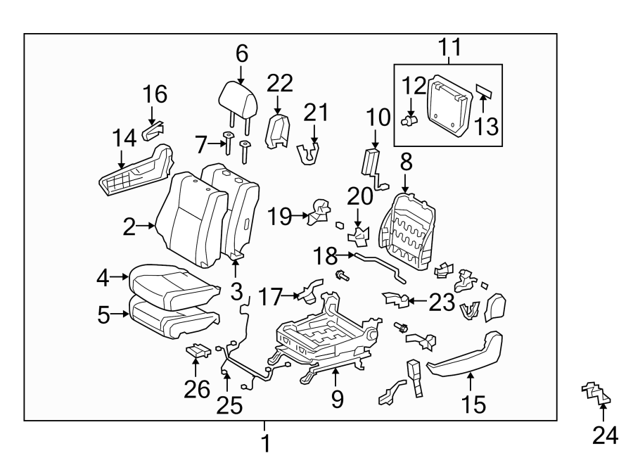 Diagram SEATS & TRACKS. PASSENGER SEAT COMPONENTS. for your 2011 Toyota Sequoia 4.6L V8 A/T 4WD SR5 Sport Utility 
