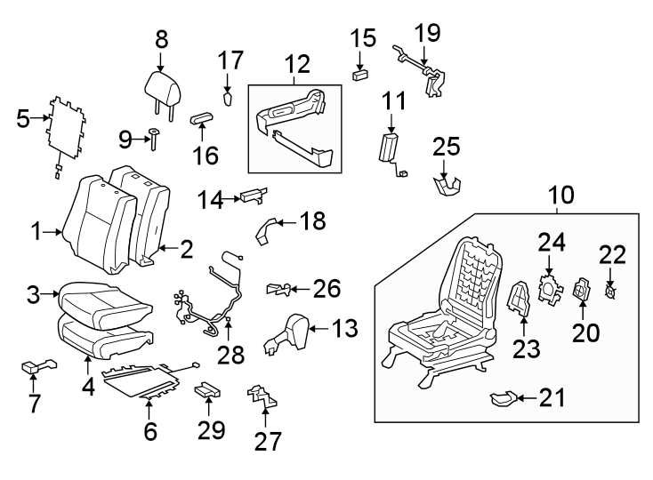 Diagram Seats & tracks. Passenger seat components. for your 2016 Toyota Yaris   