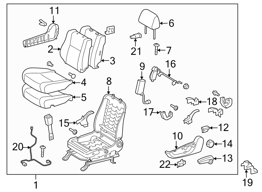 Diagram SEATS & TRACKS. DRIVER SEAT COMPONENTS. for your 2016 Toyota Yaris   