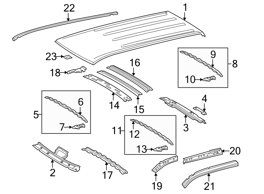 Diagram EXTERIOR TRIM. ROOF & COMPONENTS. for your Toyota Sequoia  