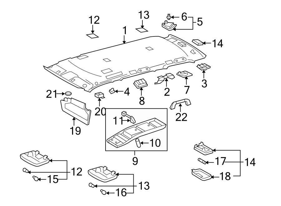 Diagram INTERIOR TRIM. for your 2010 Toyota Sequoia 5.7L i-Force V8 A/T 4WD SR5 Sport Utility 