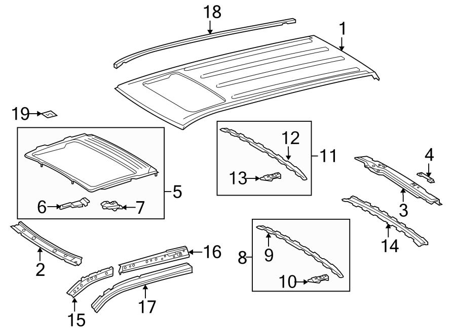 Diagram EXTERIOR TRIM. ROOF & COMPONENTS. for your Toyota Sequoia  